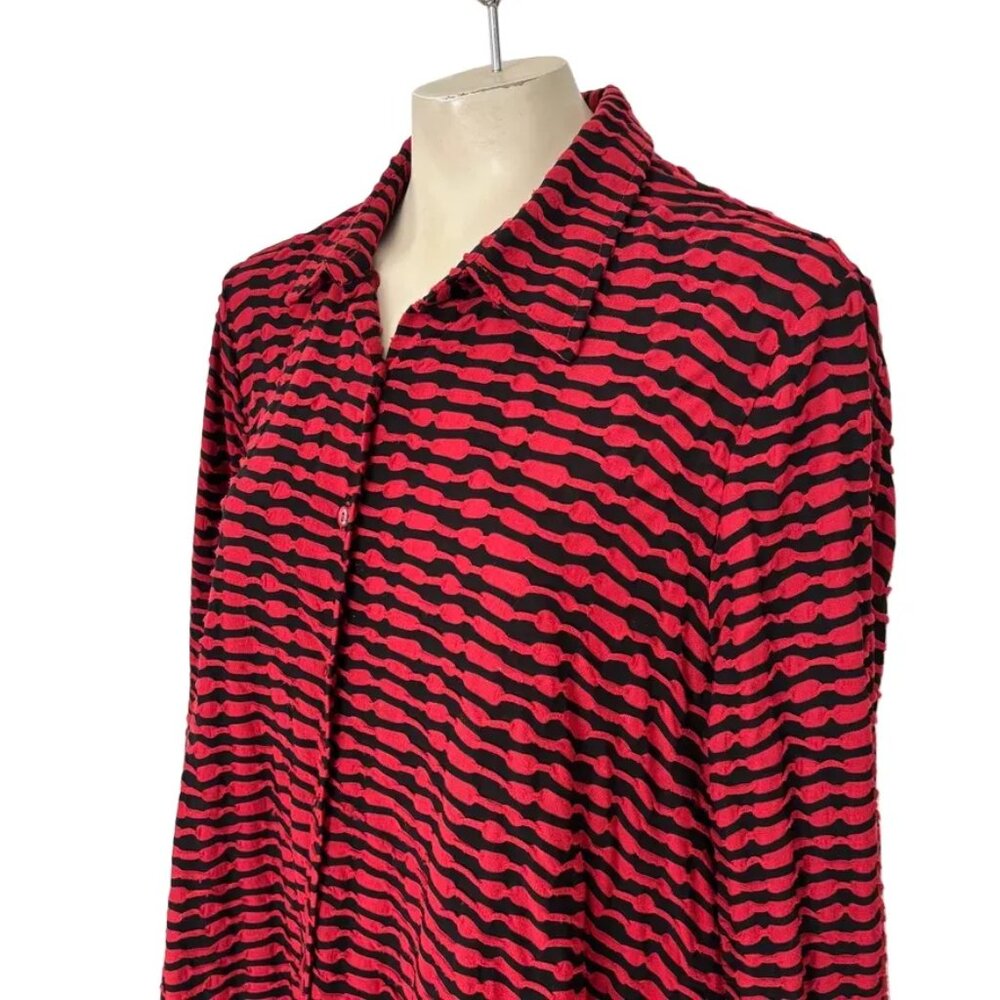 PLEATS COLLECTION Textured Stretch Button Front Artsy Swing Tunic Shirt  SZ 1X